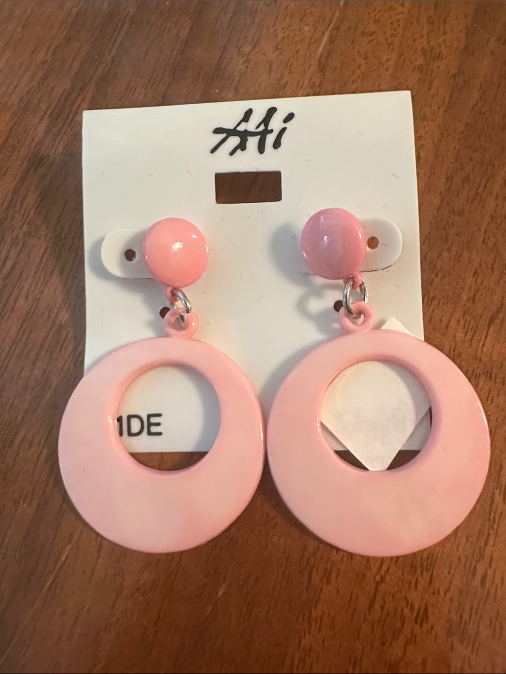 Vintage New on Card Light‎ Pink Hoop Drop Plastic Post Earrings